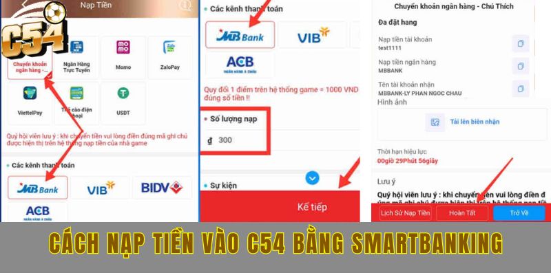 Hướng dẫn nạp tiền C54 qua 3 phương thức cực đơn giản 2 Cách nạp tiền vào C54 bằng smartbanking