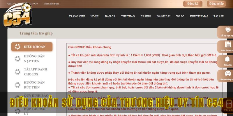 Điều khoản sử dụng C54 chi tiết và chuẩn xác nhất 2024 1 Điều khoản sử dụng của thương hiệu uy tín C54